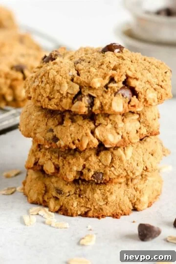 Stacked oatmeal cookies.