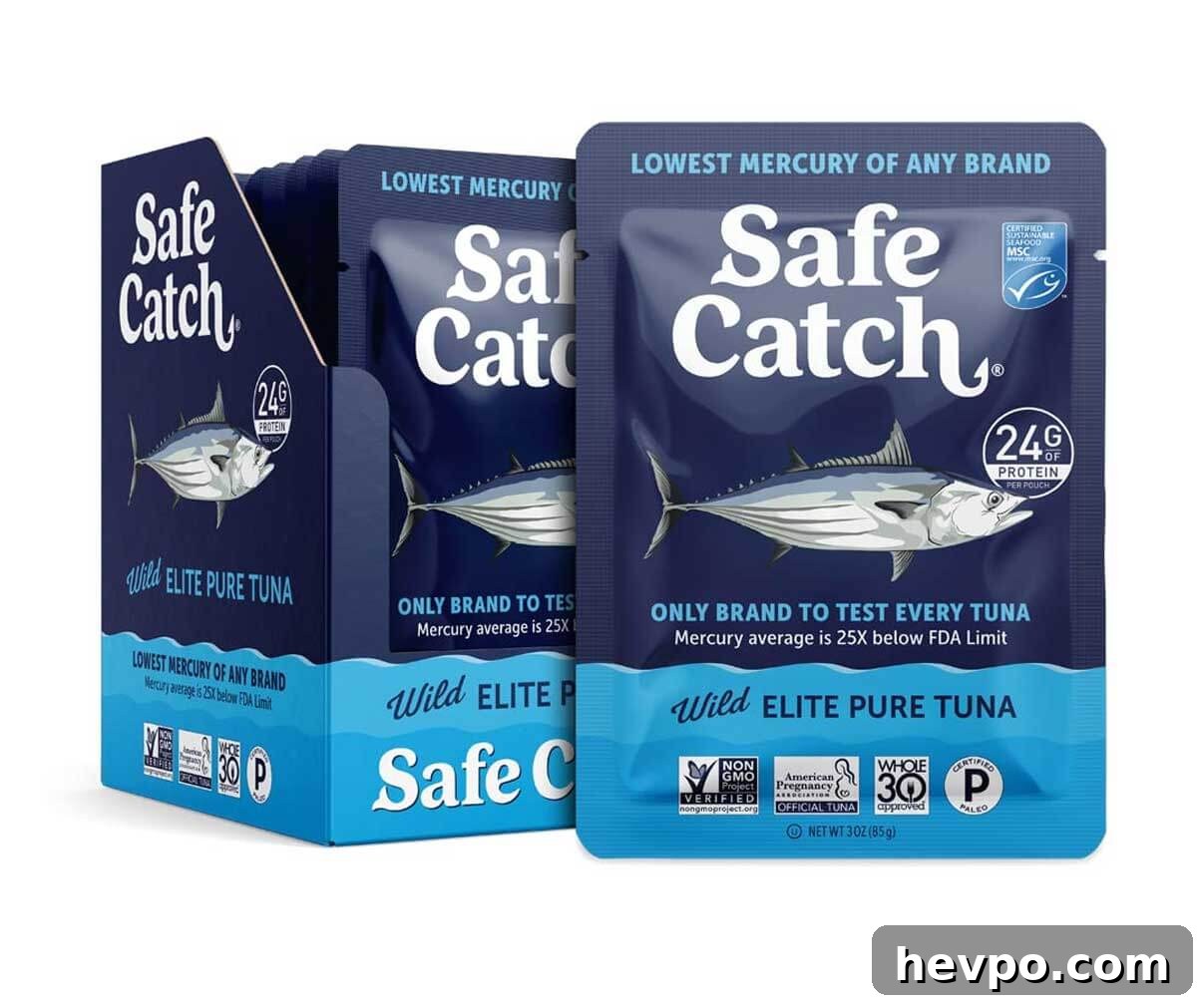 Whole30 Safe Catch tuna pouch.