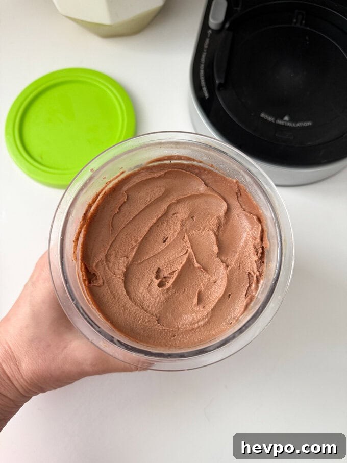 Ninja Creami Chocolate Frozen Yogurt ready to be eaten.