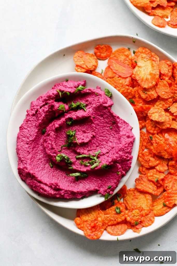 Beet hummus with carrot chips