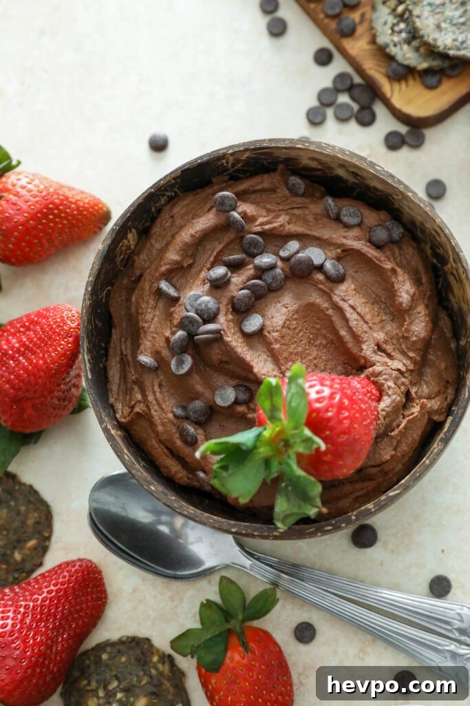 Vegan brownie batter dip with fruit