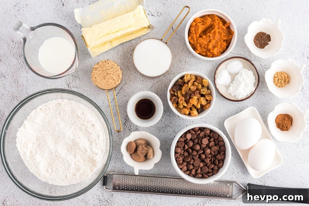 ingredients for Chocolate Chip Pumpkin Muffins