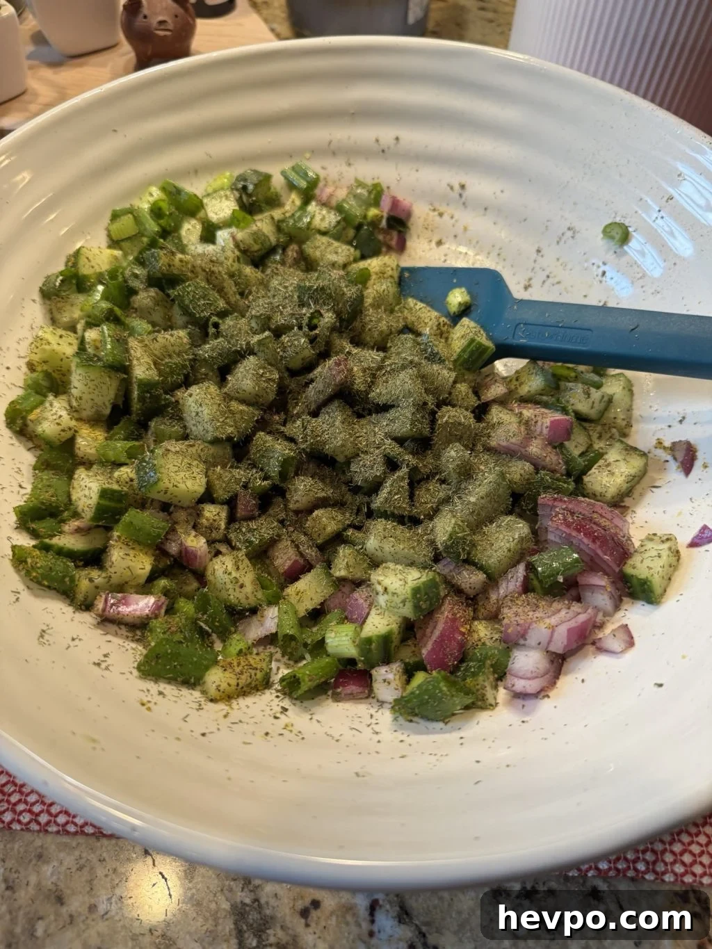 Seasoned cucumbers and onions