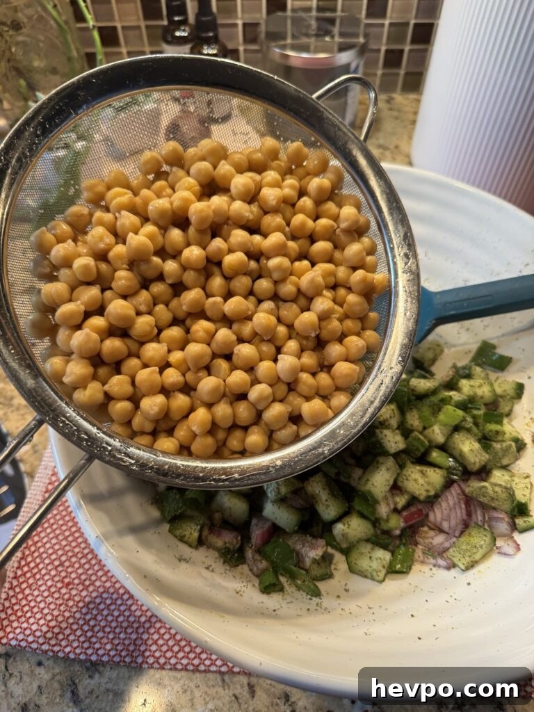 Chick peas in a strainer