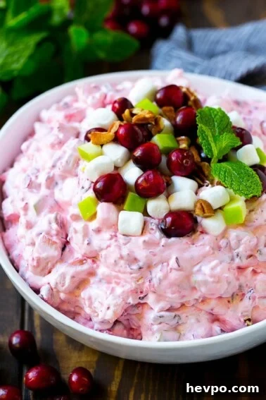 Cajun-Roasted Turkey Recipe for Bold, Spicy Flavor 11 Cranberry salad garnished with cranberries, marshmallows, pecans and apples.