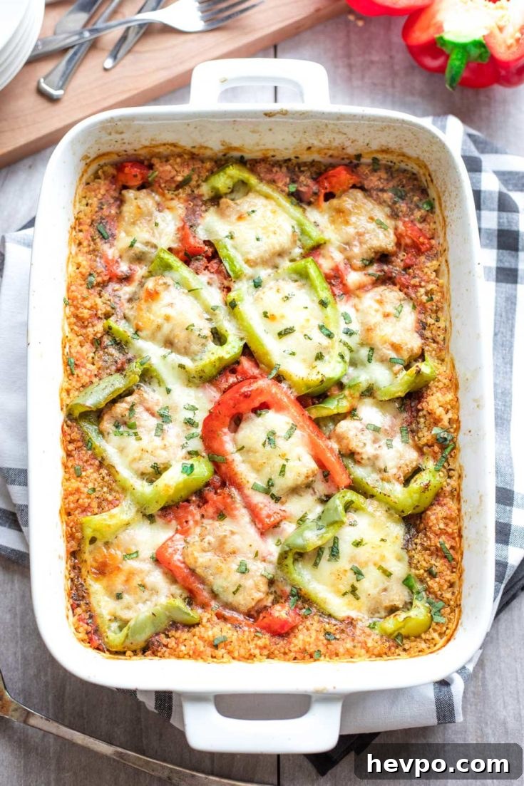 Overhead of stuffed pepper casserole just out of the oven