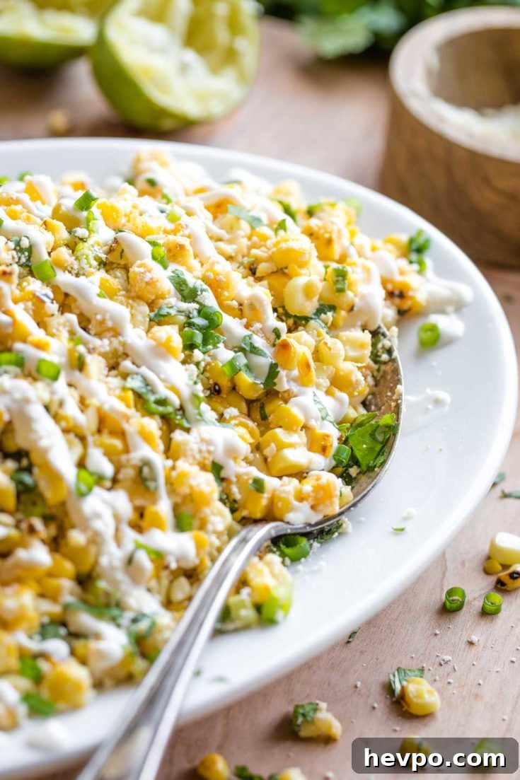 Closeup of corn salad on a serving platter