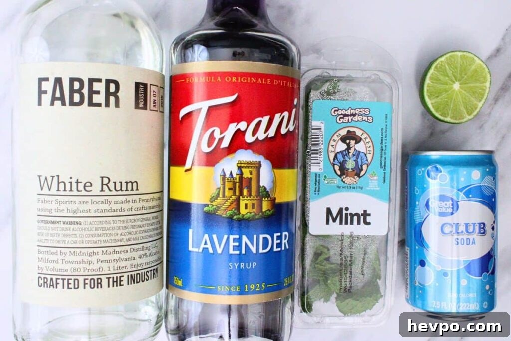 ingredients to make lavender mojito