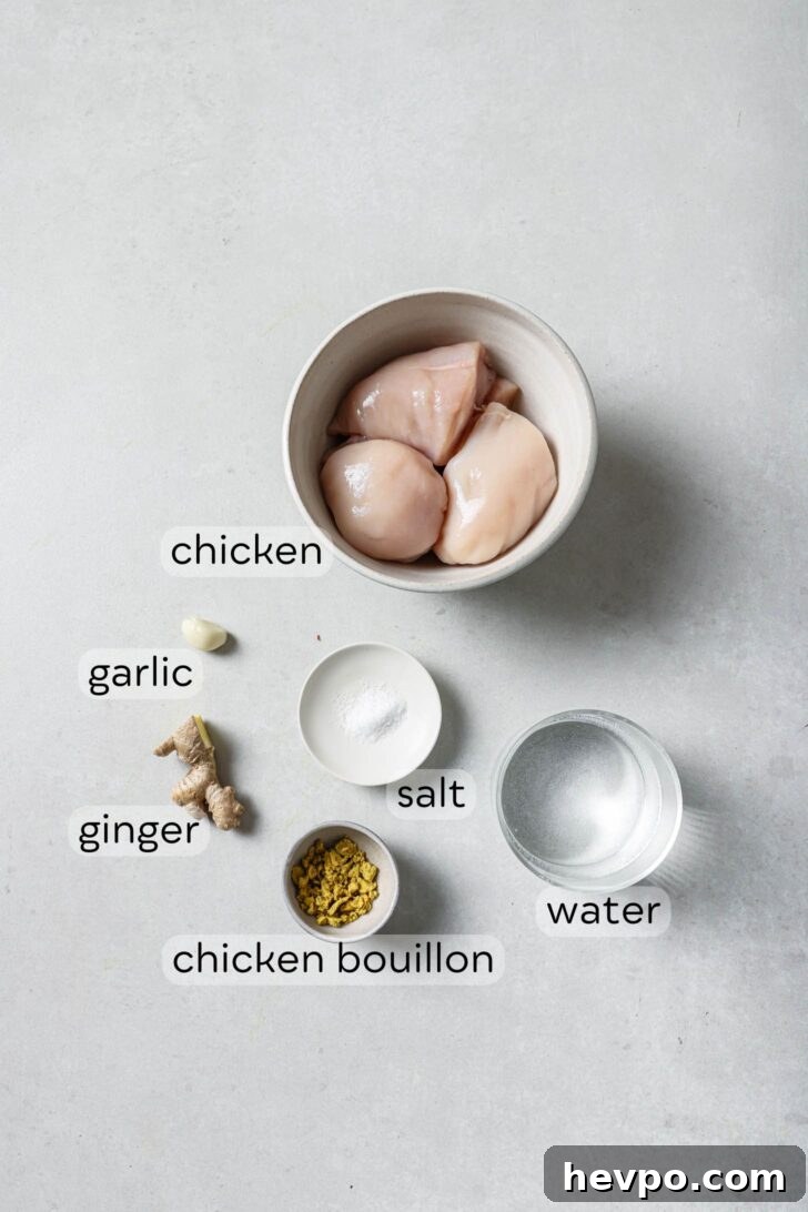 Ingredients for boiling chicken to make Chicken Spring Rolls.