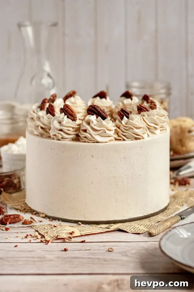 A light brown butter pecan cake loaded with finely chopped pecans.