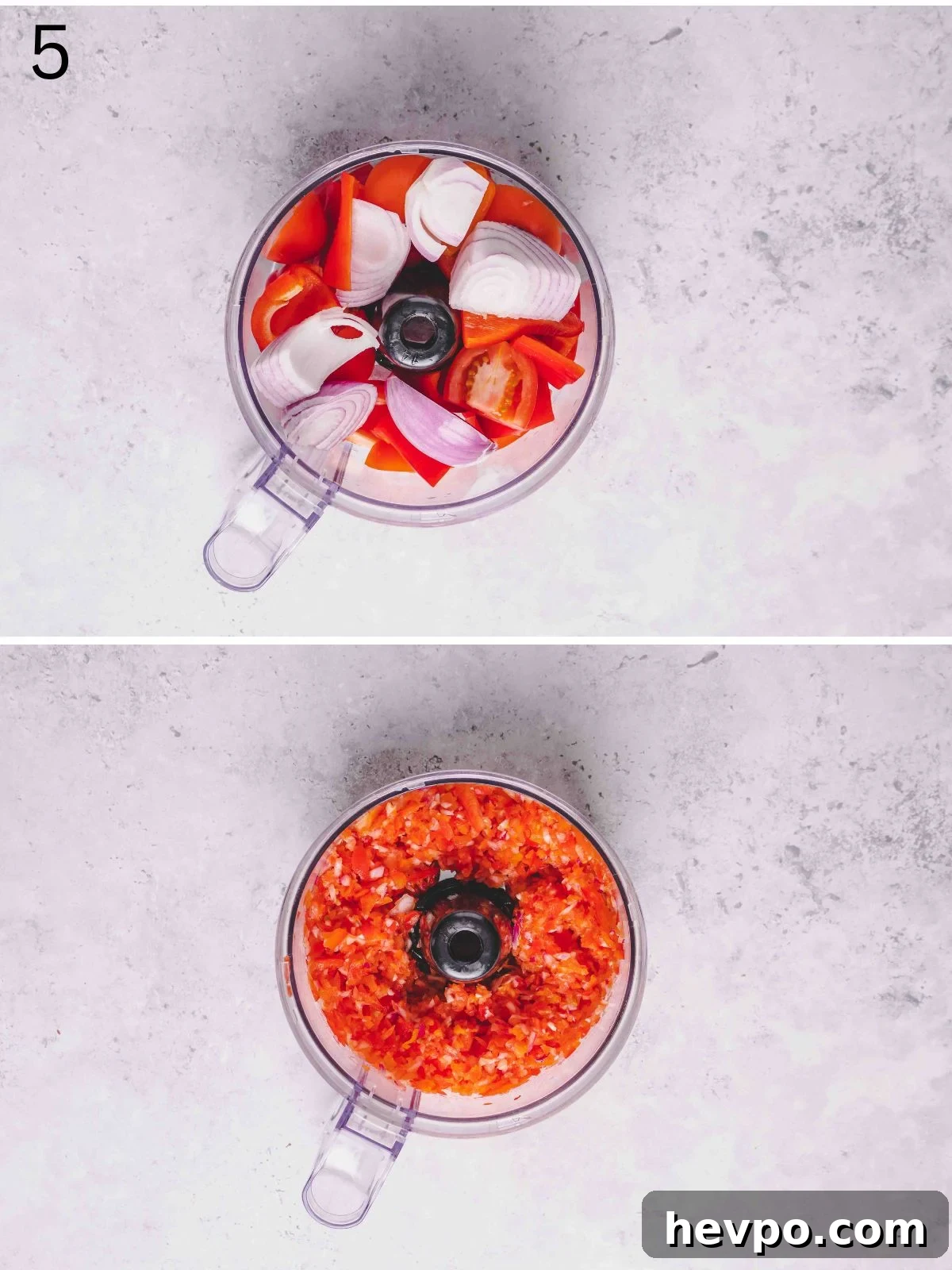 Asaro: Authentic Nigerian Yam Porridge Recipe for Flavorful Comfort 5 Roughly chopped peppers and onion inside a food processor bowl.