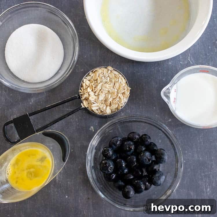 Single-Serve Baked Oats Recipe for One: Quick Breakfast Bowl 4 ingredients in measuring cups