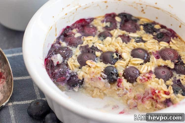 Single-Serve Baked Oats Recipe for One: Quick Breakfast Bowl 8 blueberry baked oatmeal for one with some missing