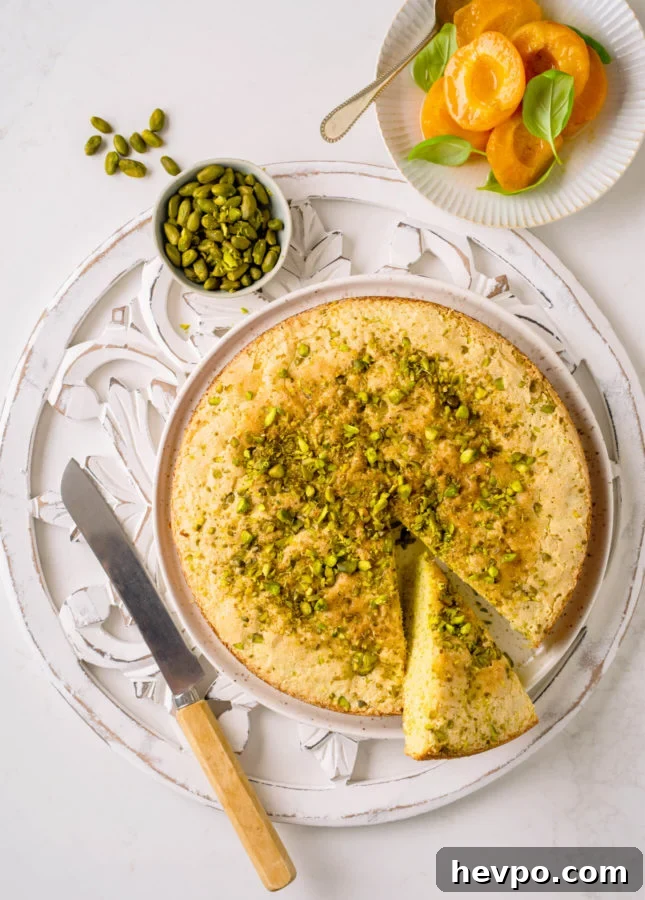 Parmesan Pistachio Cake with Basil-Stewed Apricots 2 Parmesan Pistachio Cake with Basil-Infused Stewed Apricots