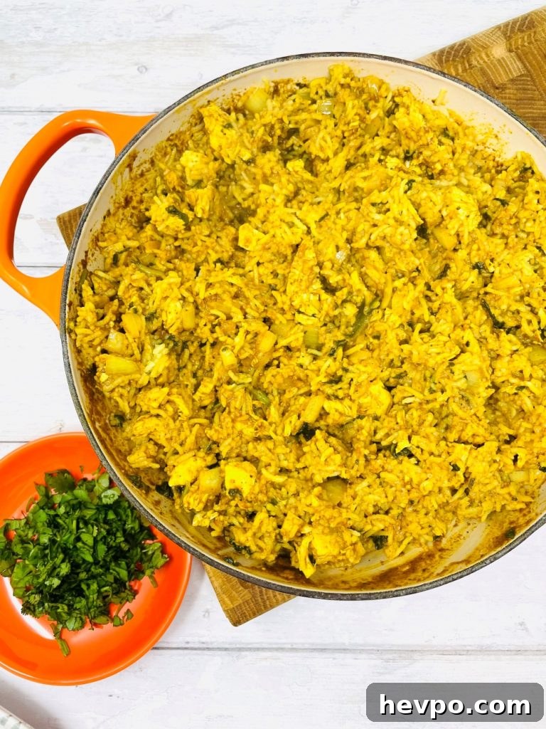 Leftover Turkey Biryani Recipe: Quick Flavorful Turkey Biryani 7 leftover turkey biryani with saucer of chopped coriander to the side
