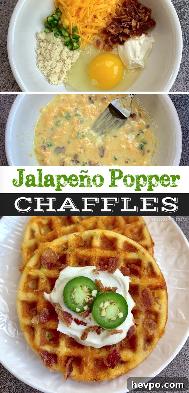 Jalapeño Popper Chaffles: Low-Carb Cheesy Keto Snack Recipe 6 Savory Keto Jalapeño Popper Chaffles Recipe made with almond flour in a mini waffle maker! The BEST keto snack idea! So good with cream cheese. This low carb chaffle recipe is my new favorite! Quick, easy and simple to make. #instrupix #chaffles