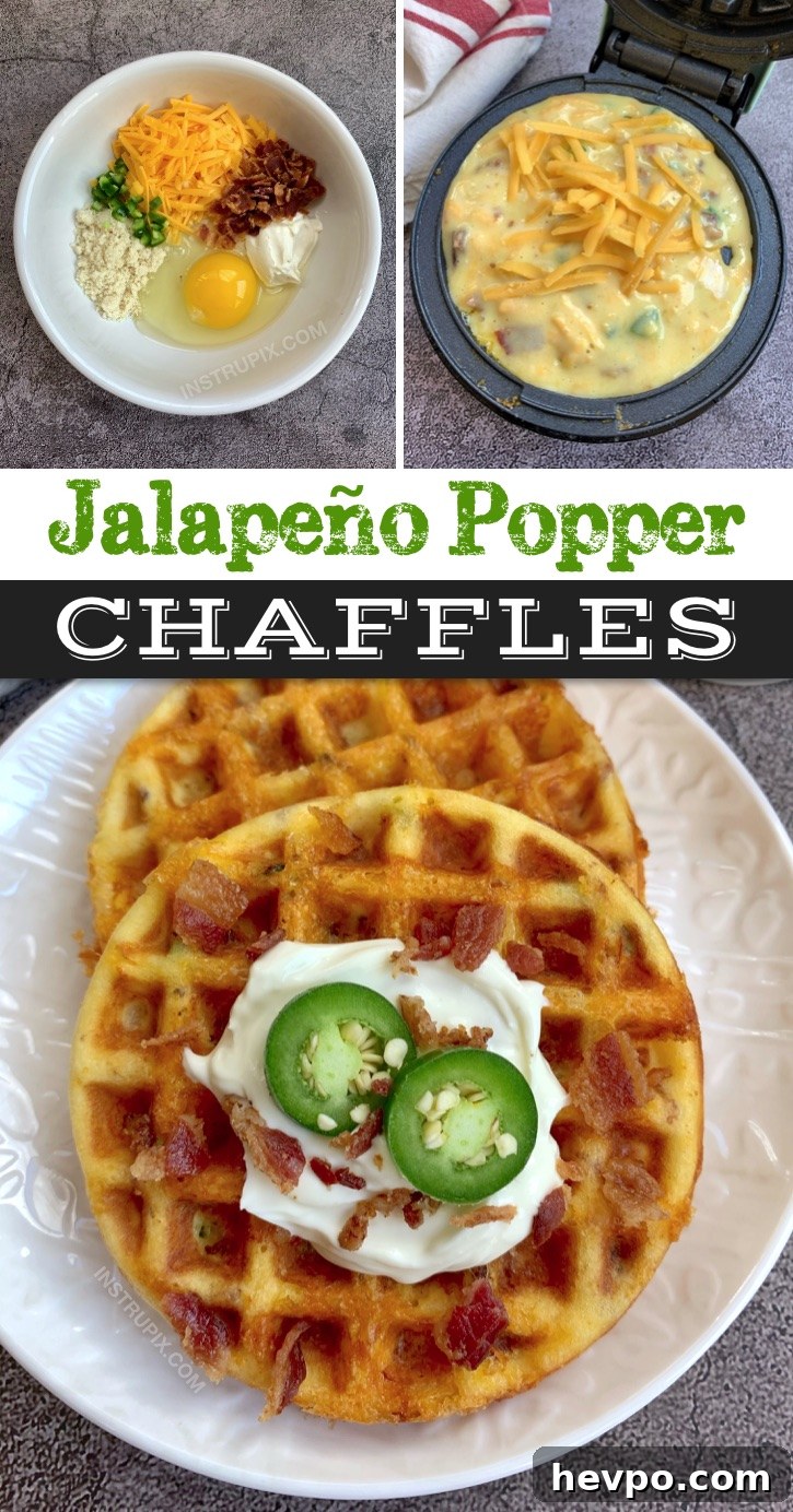 Jalapeño Popper Chaffles: Low-Carb Cheesy Keto Snack Recipe 7 The BEST Savory Jalapeño Popper Chaffles Recipe -- Quick and easy! Keto and low carb crispy waffles made in a mini waffle maker with simple ingredients: almond flour, an egg, cheddar, cream cheese, diced jalapeno and crumbled bacon. My favorite savory chaffle recipe! Great keto recipe idea for beginners. #keto #chaffles #lowcarb #instrupix