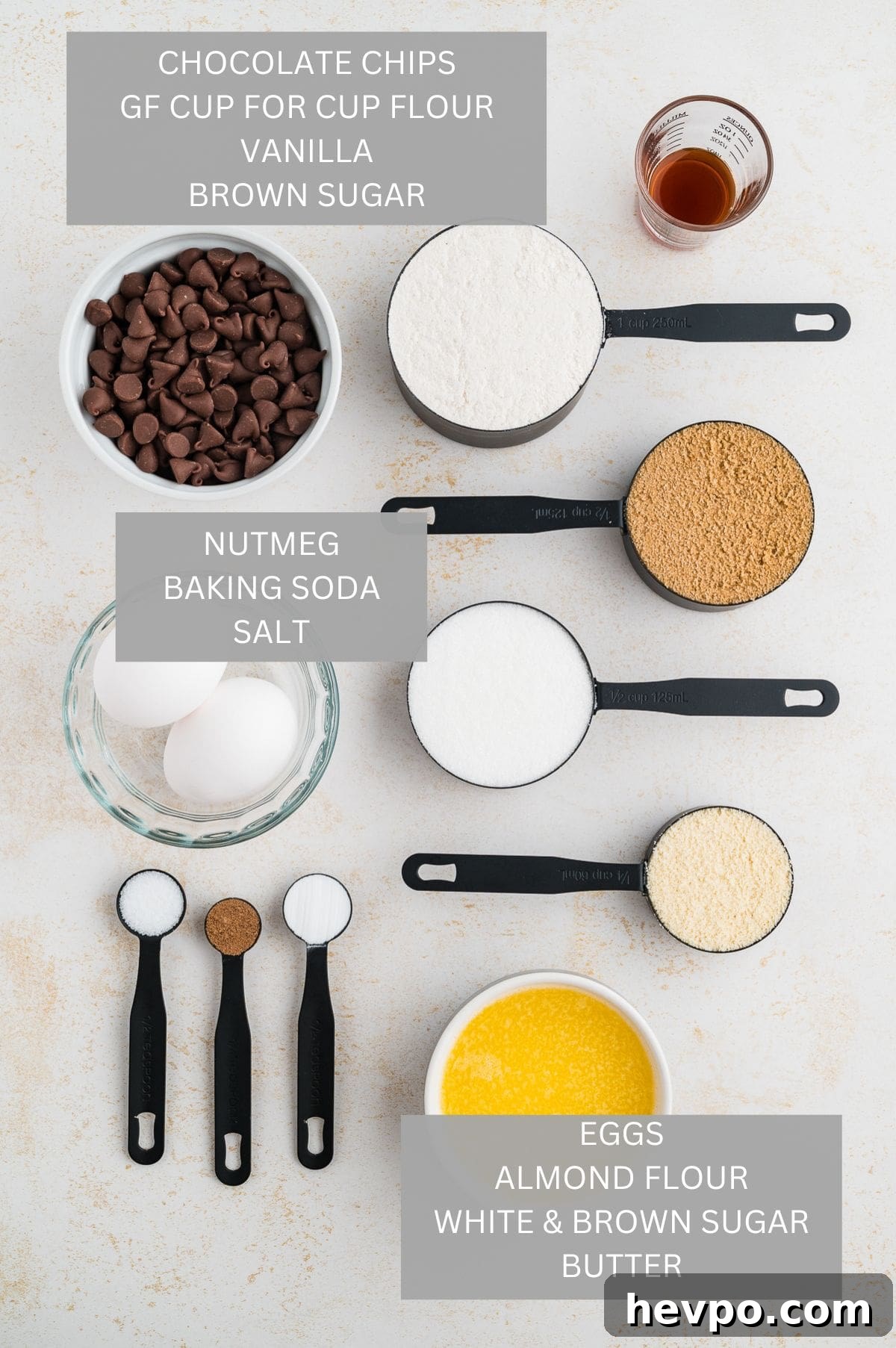 Gluten-Free Chocolate Chip Cookies Loved by Non-GF Eaters 5 Gluten Free Chocolate Chip Cookies ingredients in cups and measuring spoons