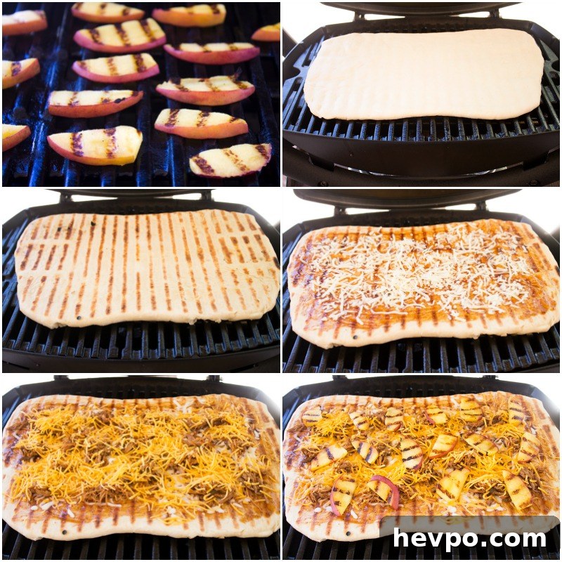 Grilled BBQ Pulled Pork and Peach Pizza Recipe 3 Grilled BBQ Pulled Pork & Peach Gourmet Pizza Recipe is one of those bites of food bliss you just can't stop eating! I love the combination of luscious, fatty pork with fresh peaches and cilantro!