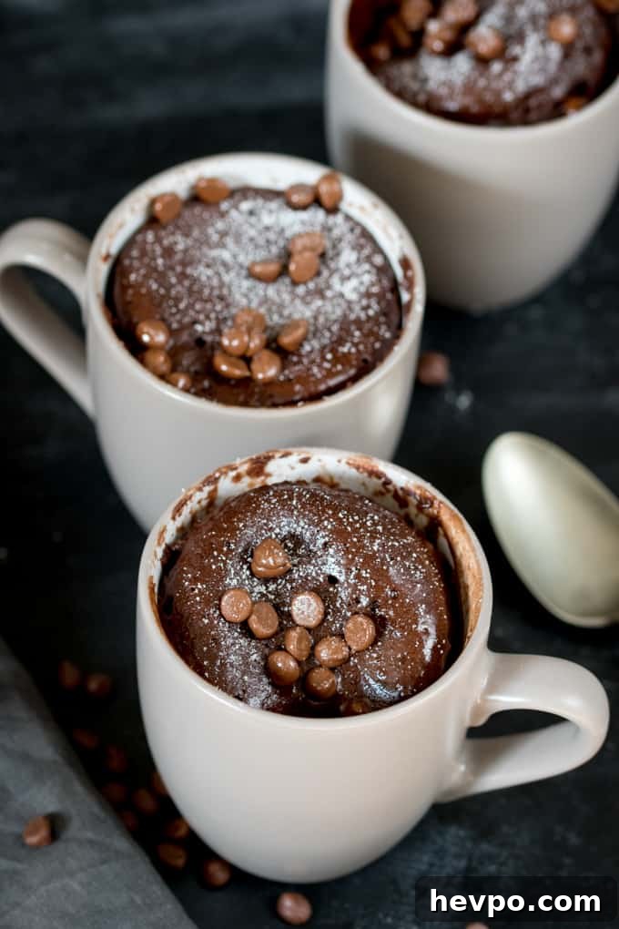 Quick Chocolate Caramel Mug Cake Recipe in 5 Minutes 4 3 mugs of Chocolate Caramel Mug Cake