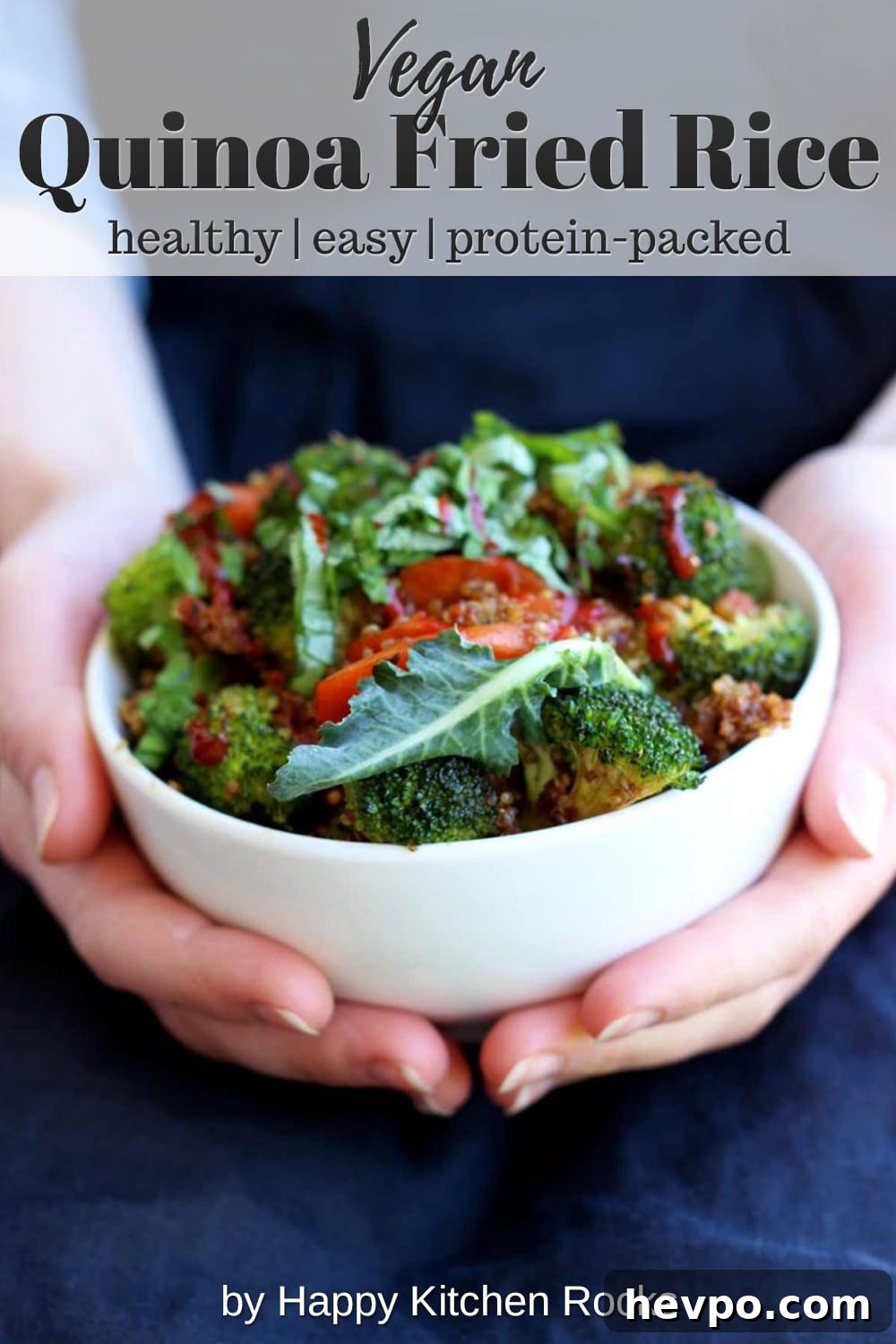 Simple Vegan Quinoa Fried Rice in Hands Collage with Text Overlay