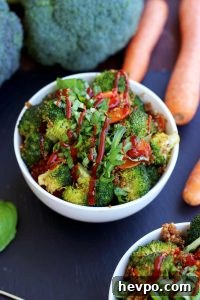 Simple Vegan Quinoa Fried Rice with Carrots and Broccoli at the Side