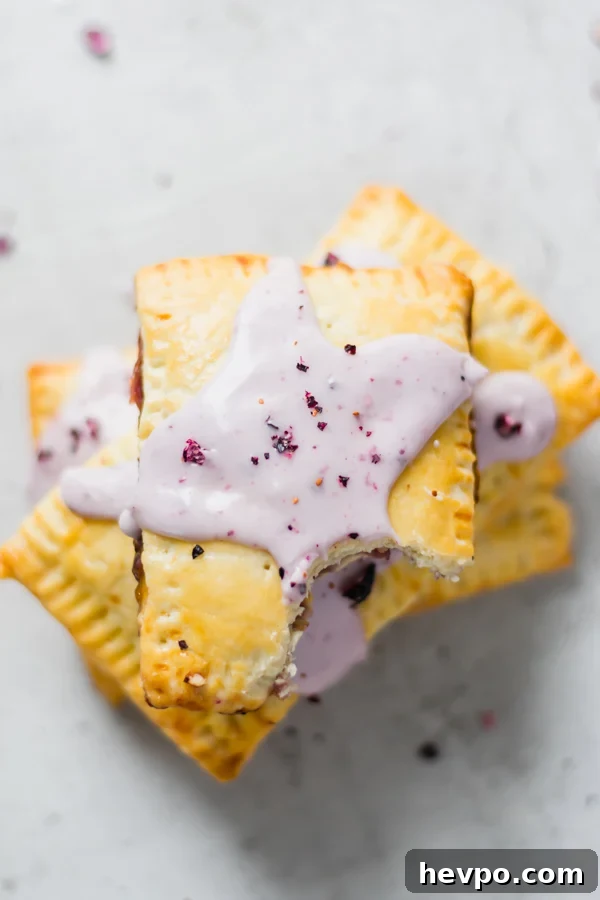 Stack of poptarts A stack of blueberry poptarts.