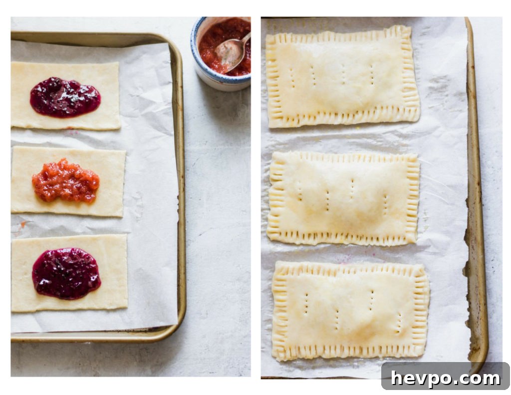 Assembled pop tarts Poptarts assembled on a baking tray.