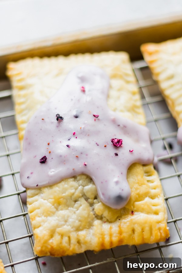 Blueberry poptart Blueberry poptart on a cooling rack.