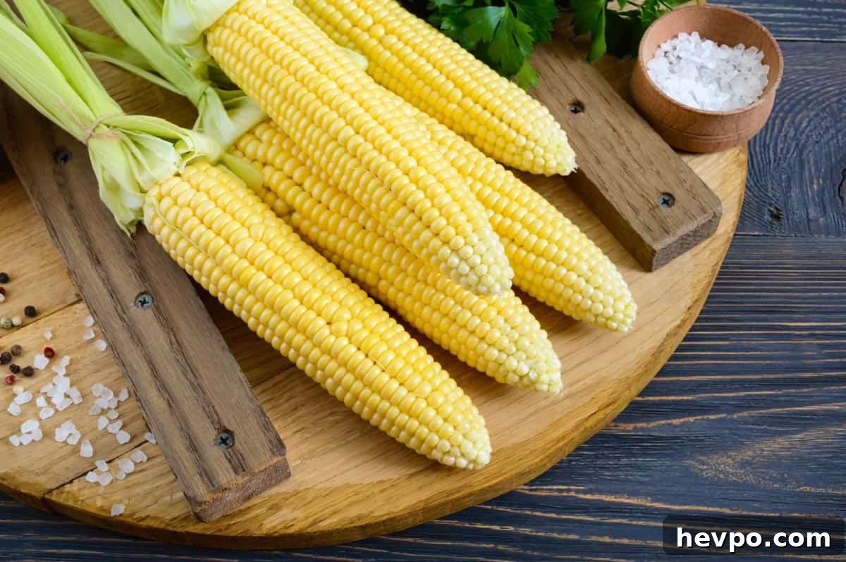 Smoked Corn on the Cob with Garlic Butter Glaze 11 Corn on wood board with husks tied back
