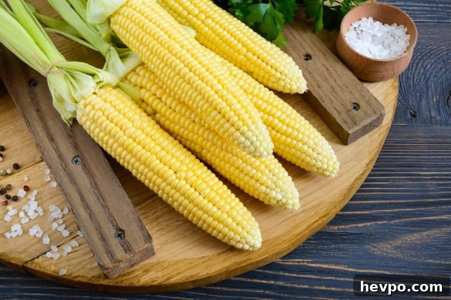 Smoked Corn on the Cob with Garlic Butter Glaze 3 Corn on wood board with husks tied back