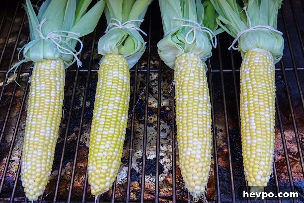 Smoked Corn on the Cob with Garlic Butter Glaze 8 ears of corn on smoker