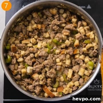 Chicken broth added to stuffing to soften bread cubes.