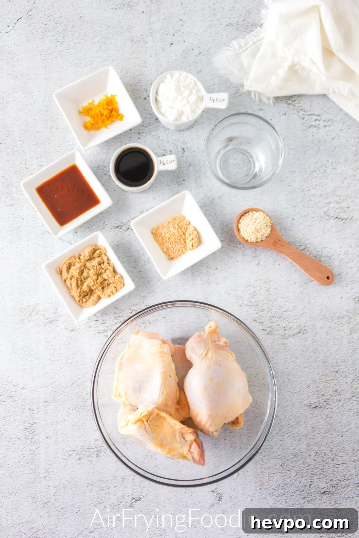 Ingredients needed to make sesame chicken in the air fryer. 