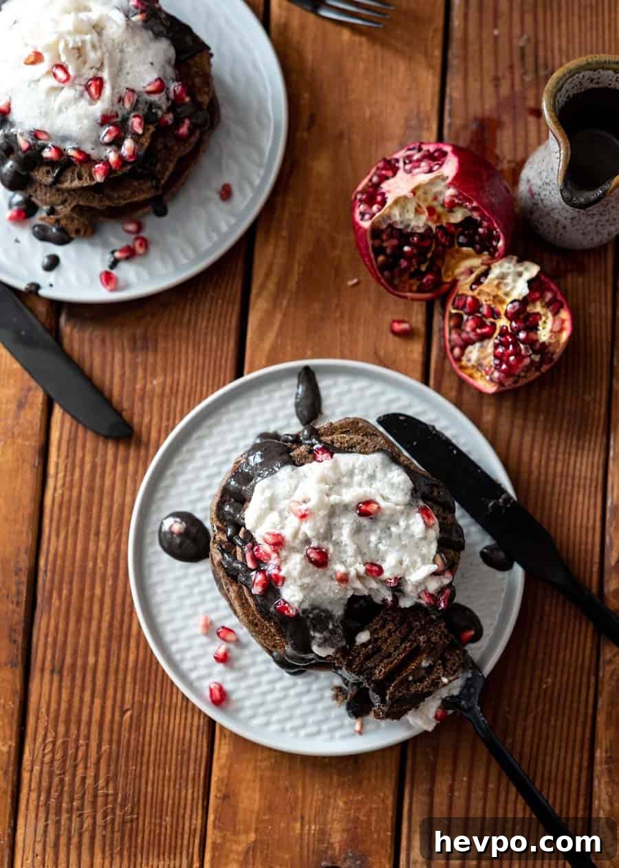 Gluten-Free Buckwheat Pancakes for a Spooky Halloween Breakfast 10 These Spooky Buckwheat Pancakes are eye-catching and delicious! Fluffy pancakes drizzled with a sweet black sesame sauce and topped with pomegranates, what more could you want? #Vegan #nutfree #glutenfreeoption #soyfree #halloween #veganrecipes