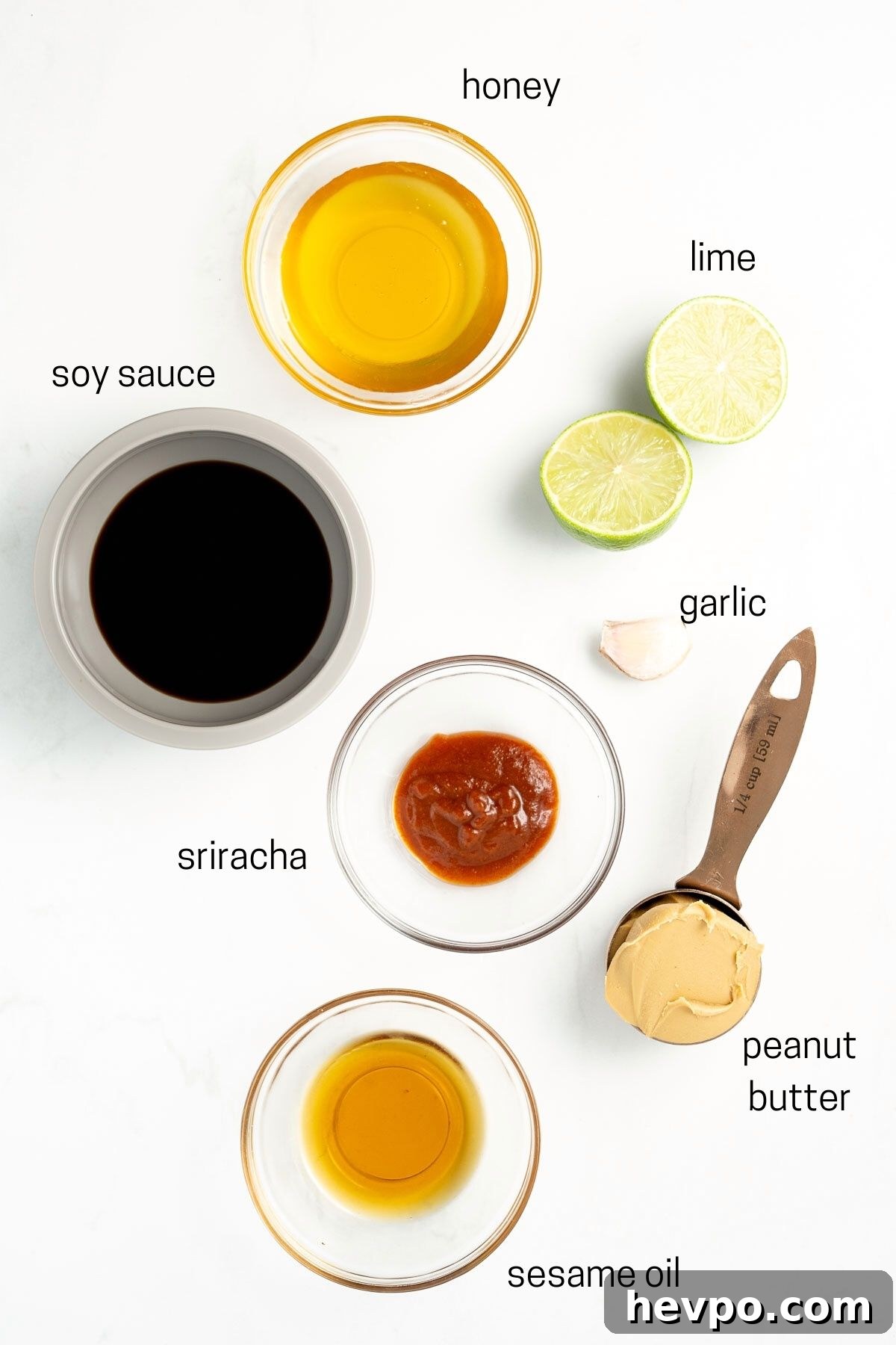 Creamy Peanut Satay Sauce Recipe for Grilling & Dipping 3 all ingredients laid out for peanut sauce.