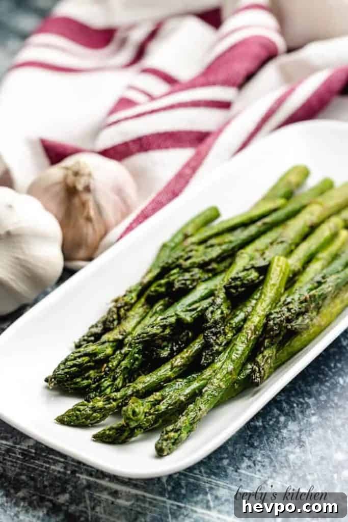 Sides to Serve with Beef Stroganoff: 15 Delicious Pairings 11 Air fryer asparagus on a platter.