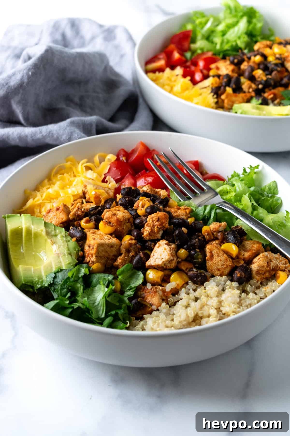 Tofu Taco Bowls on a white countertop.
