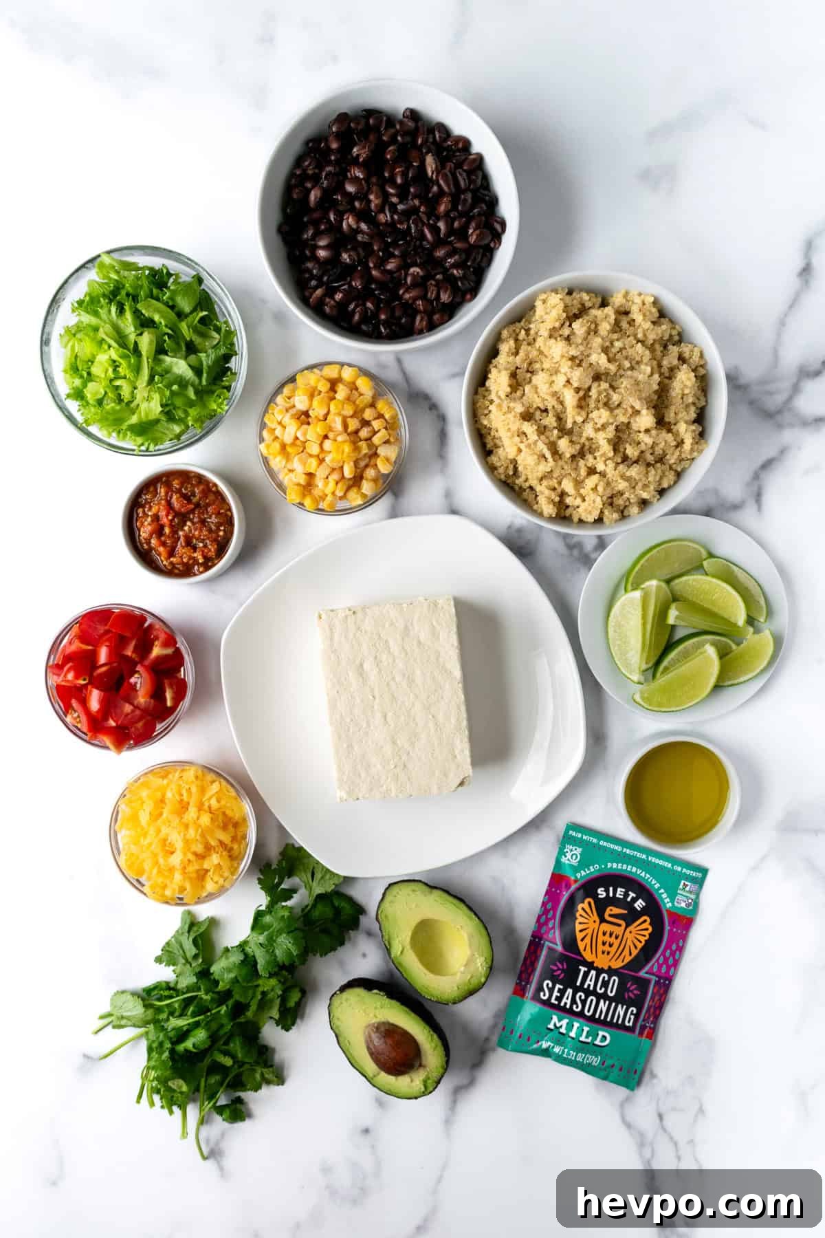 Tofu Burrito Bowl Ingredients.