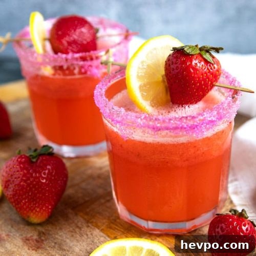 Strawberry Lemonade Vodka Cocktail Recipe for Summer Sipping 12 Two glasses of vodka martini with strawberries and lemon slices.
