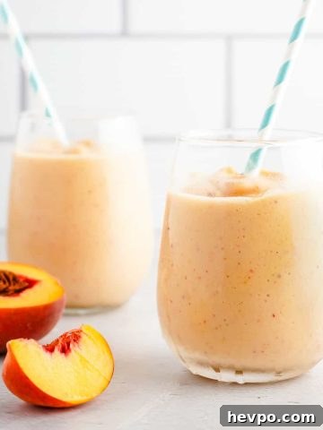 Banana Peach Smoothie in 2 Glasses
