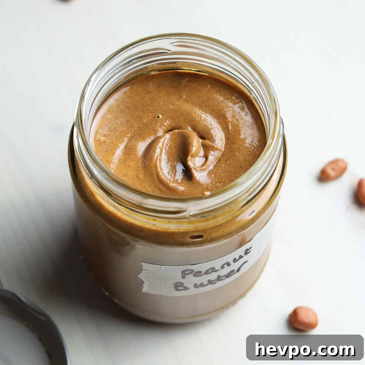 open jar of homemade peanut butter