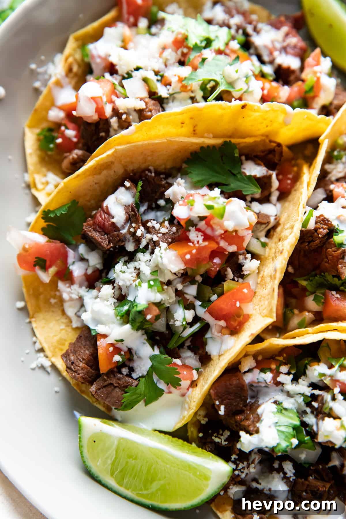carne asada tacos on a plate.