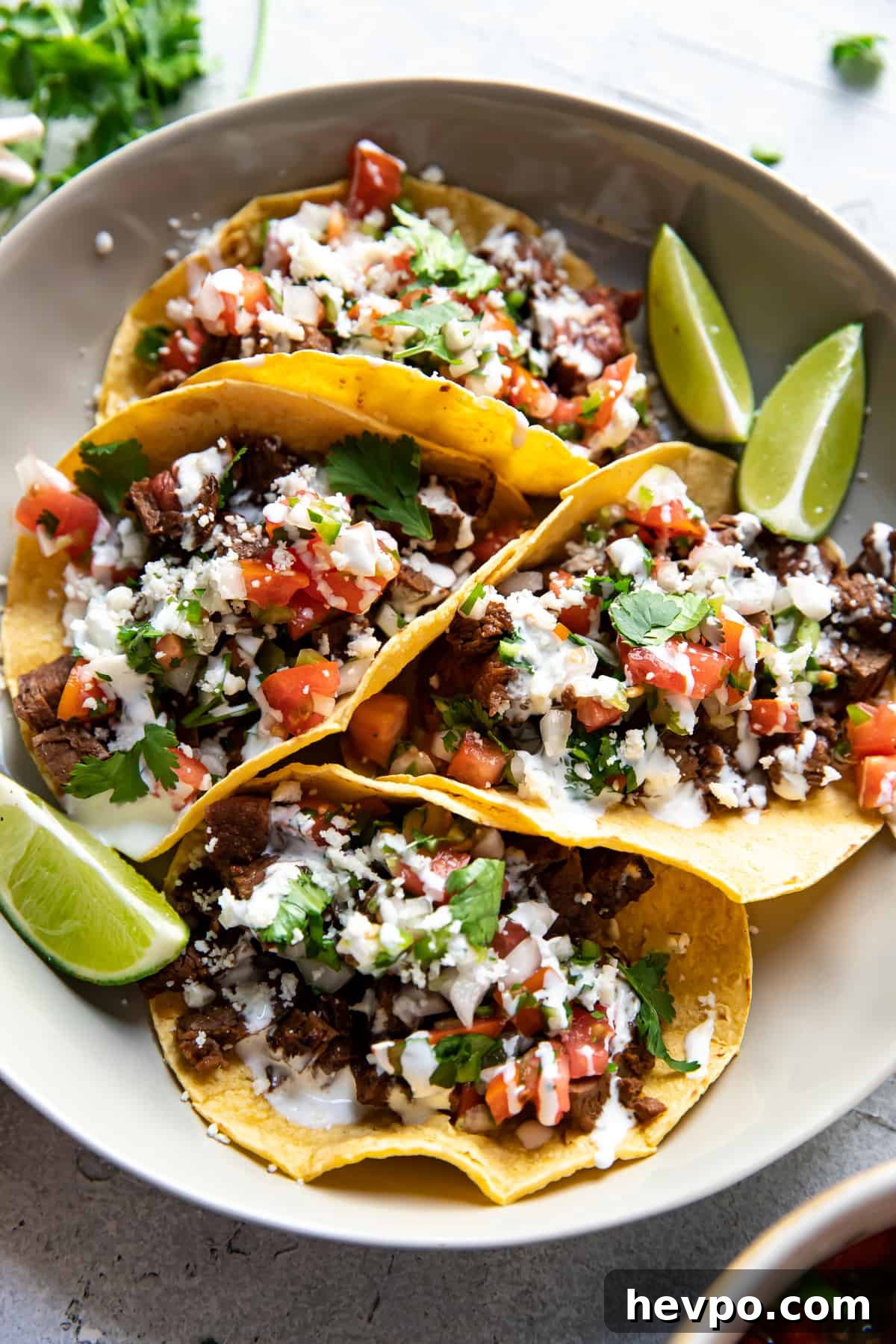 carne asada tacos on a plate.