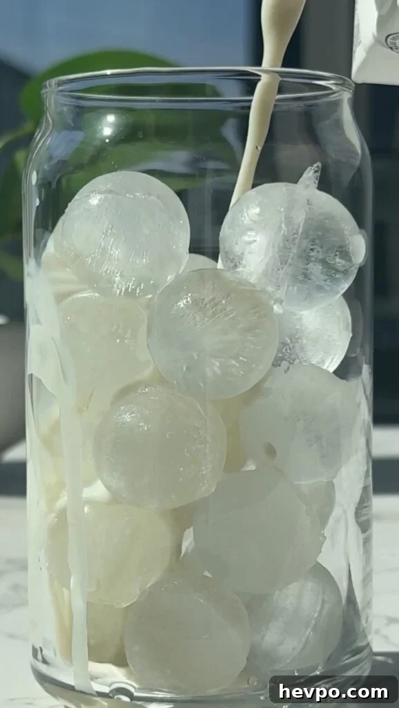 Step two: pour the milk over ice.