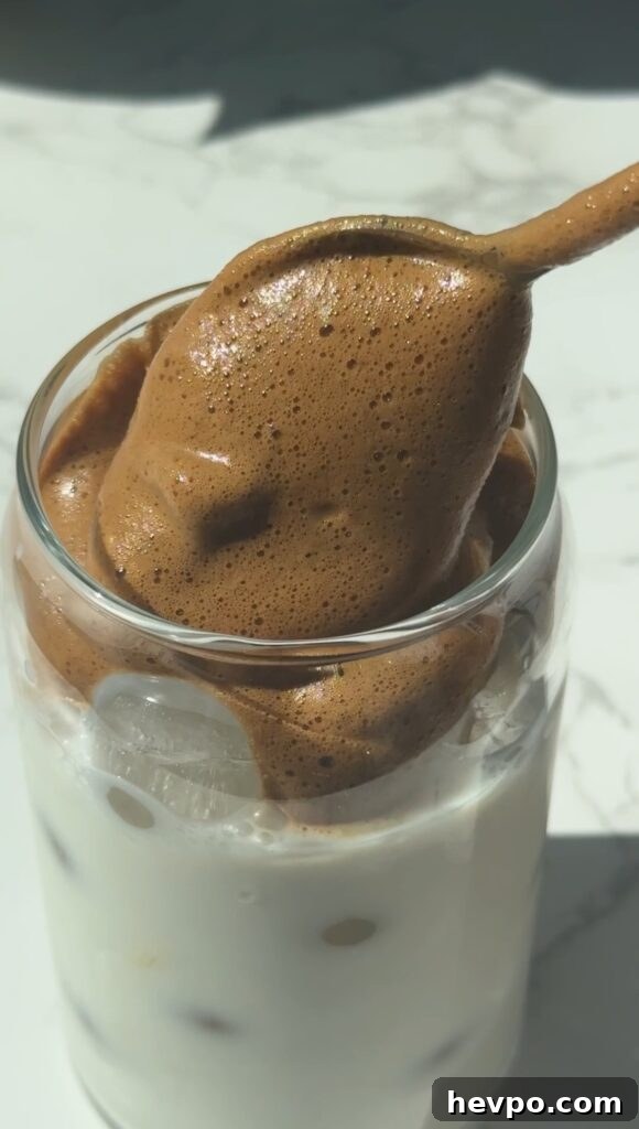 Step three: spoon whipped honey on top of milk.