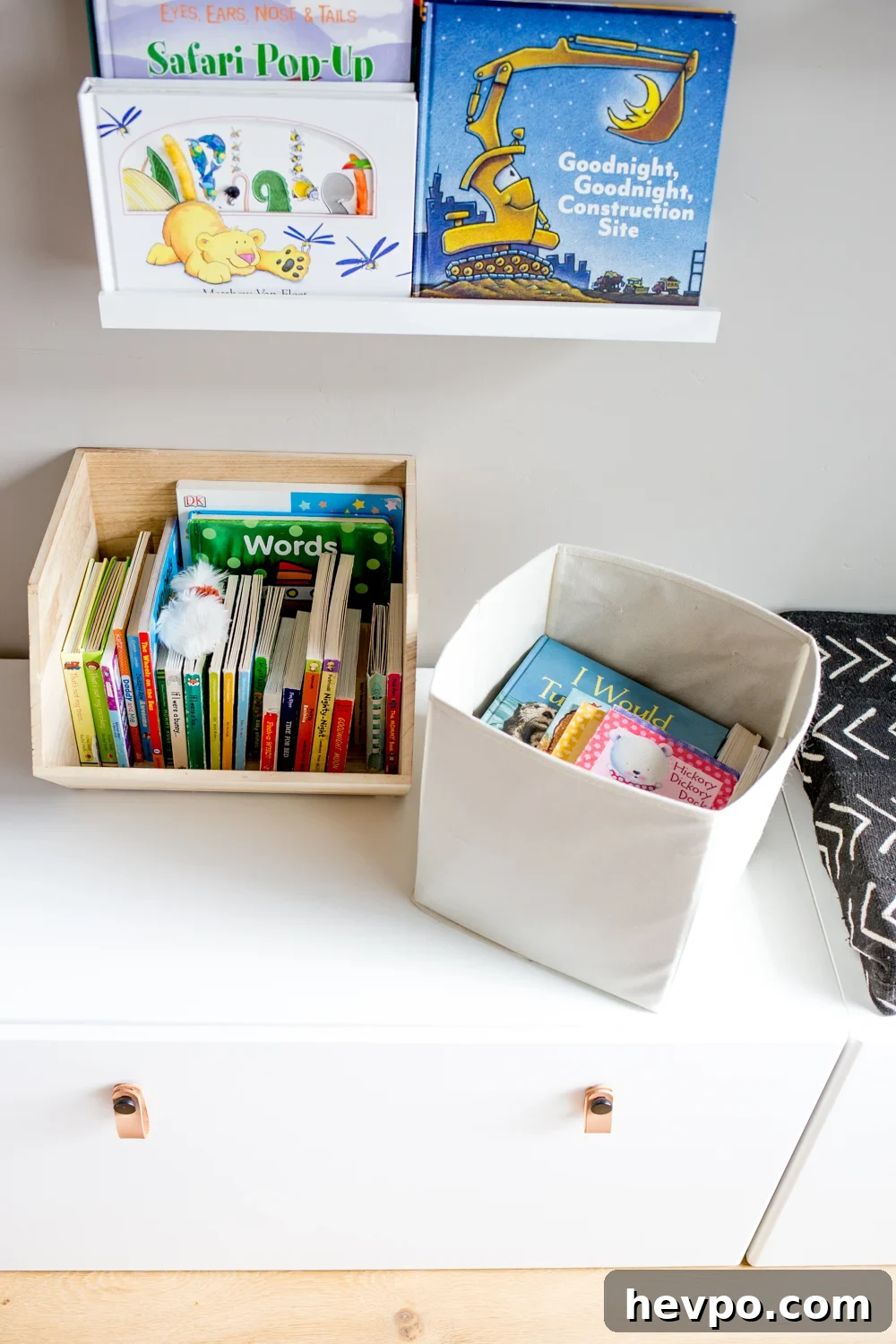 Declutter Kids' Books: Simple Steps to Organize Their Library 5 two bins of organized kids books
